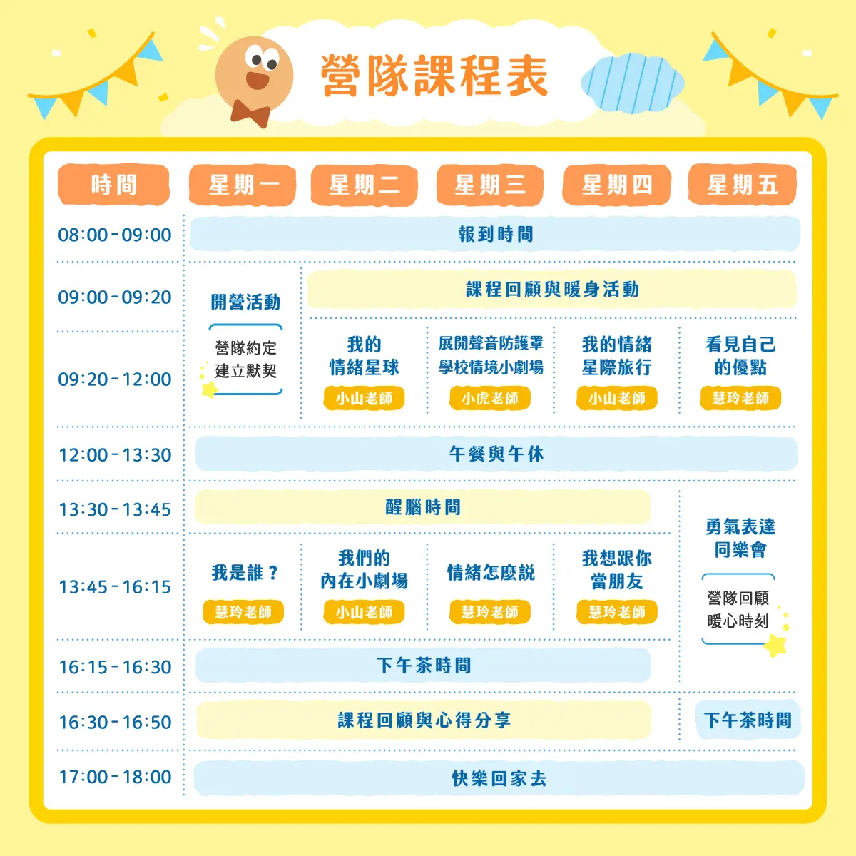 2026升小一的情緒表達營 03營隊課表 2026升小一的情緒表達營 03營隊課表